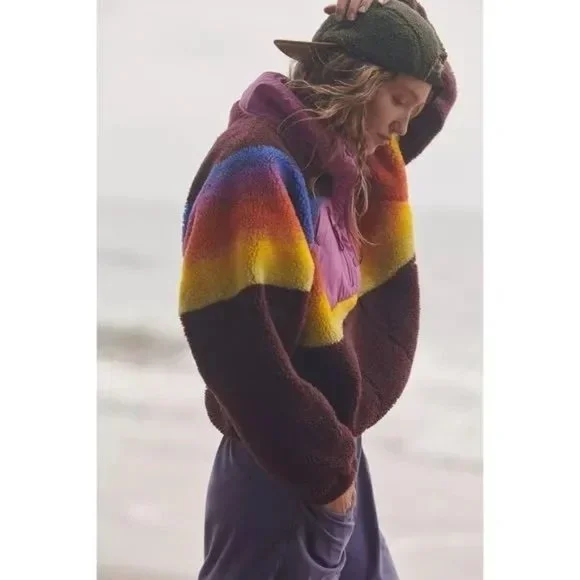 New Free People Hit the Slopes Printed Jacket Fleece Espresso Combo XS X Small - Picture 4 of 9